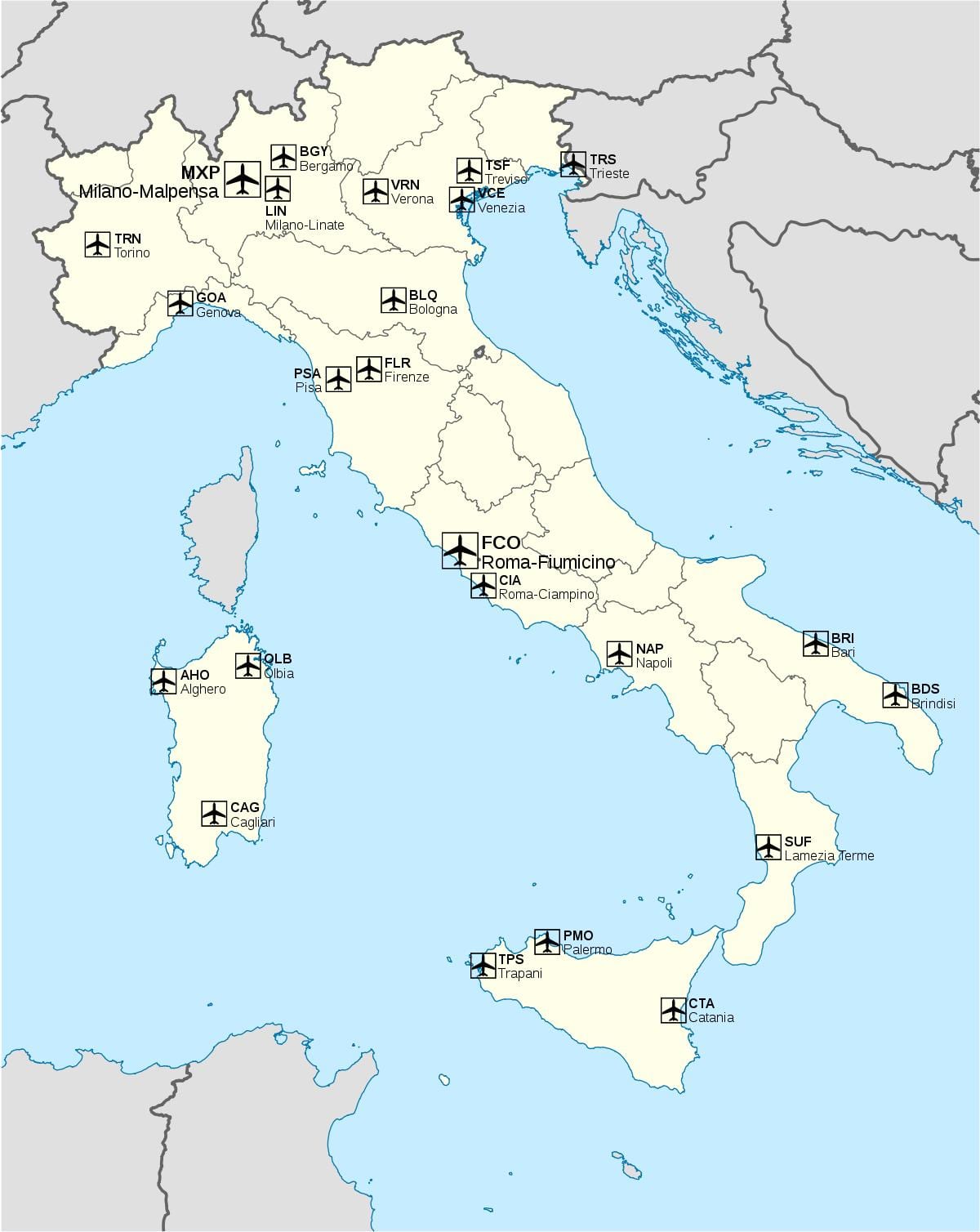 国际机场在意大利地图
