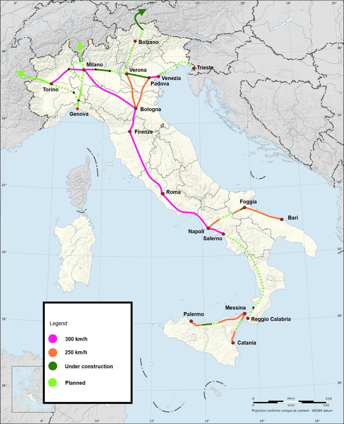 意大利高速铁路地图