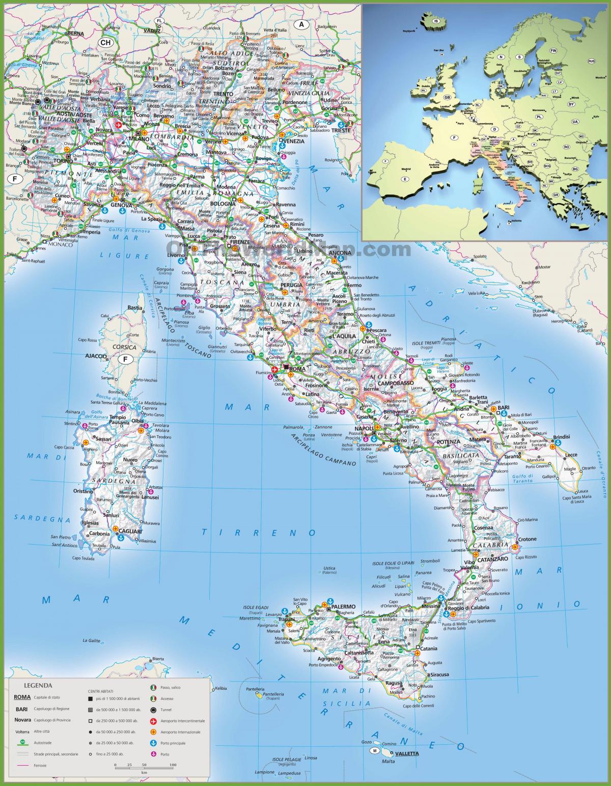 地图上的意大利运输