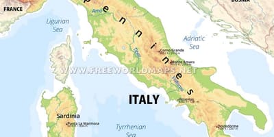 意大利的地理特征的地图